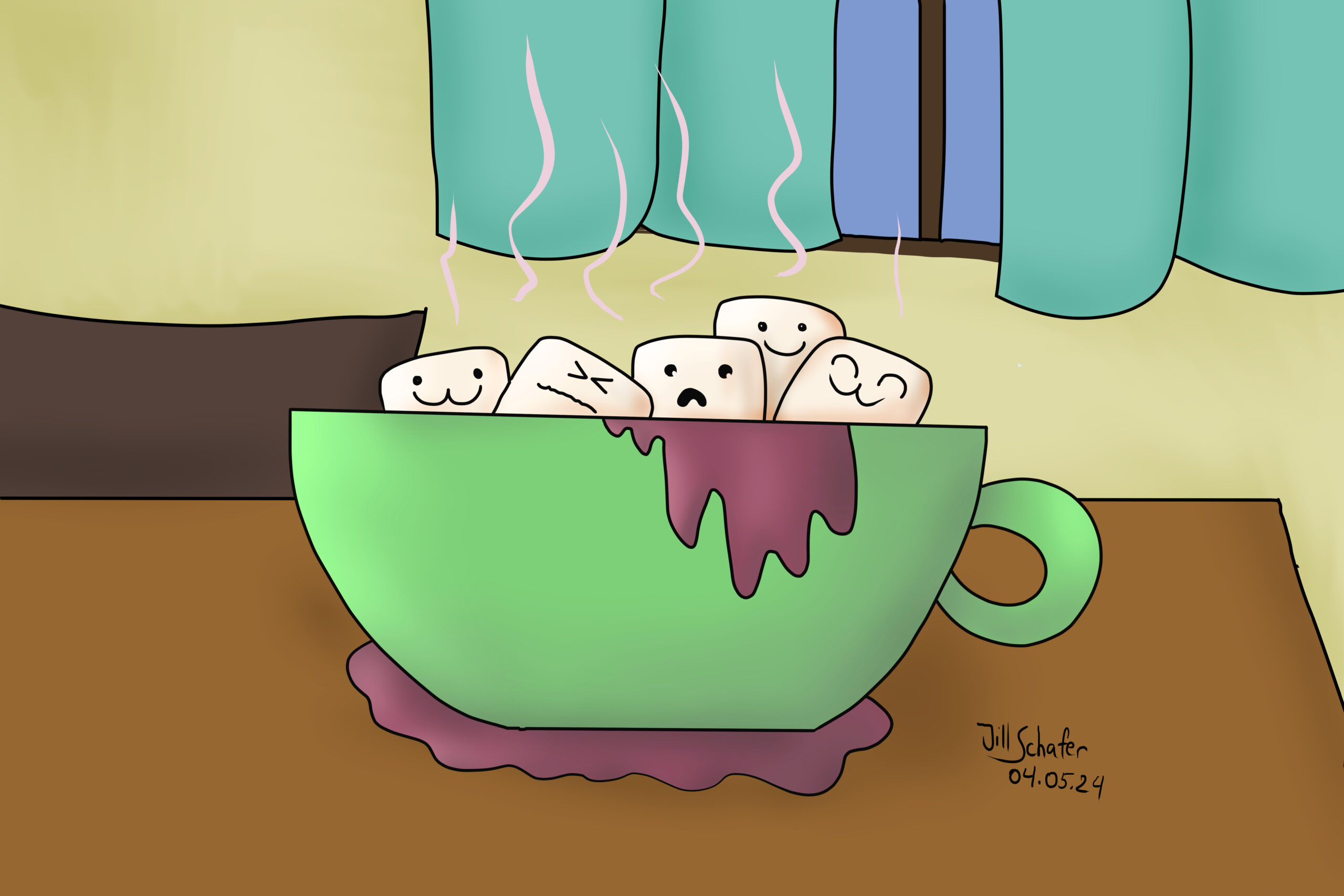 Hot-Chocolate with Marshmellows in a room