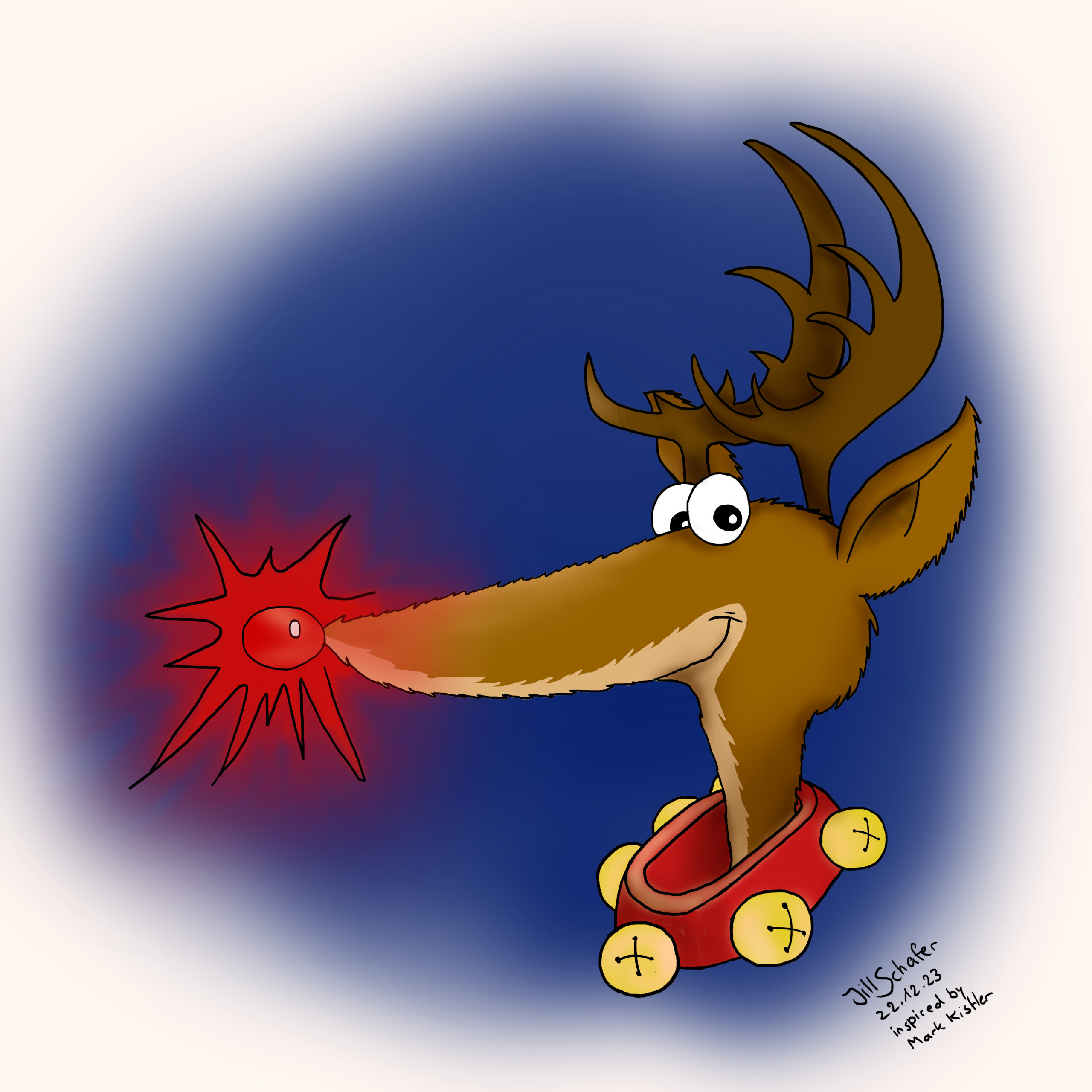 Rudolf-drawing with red shining nose