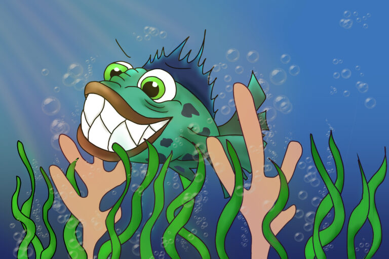 grin blue fish in the sea