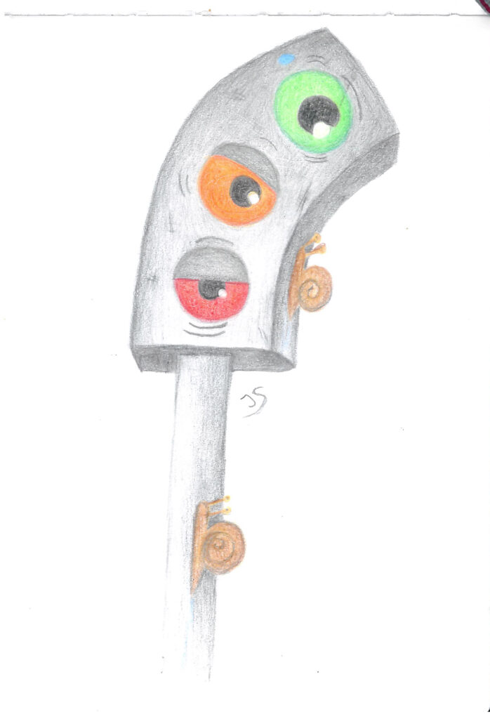 polychromo bild - ampel mit augen und schneckenpanik